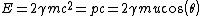 E=2\gamma m c^2=p c=2\gamma m u cos(\theta) c